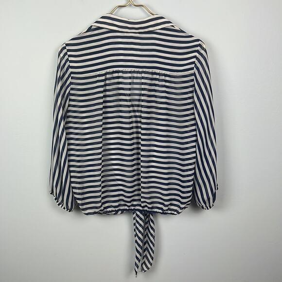 Pleione striped tie front button down sheer blouse size small - Picture 10 of 12